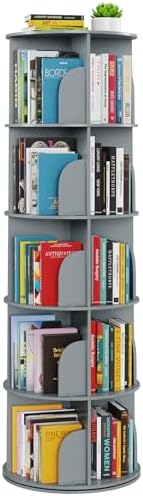 SpaceAid 5 Tier Rotating Bookshelf Tower, Spinning Bookcase Lazy Susan by SpaceAid
