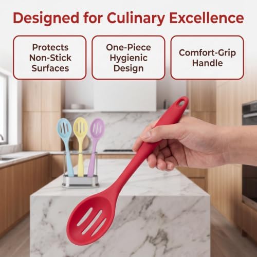 Small Silicone Slotted Spoons for Cooking, Heat Resistant Kitchen Serving Spoon - Image 4