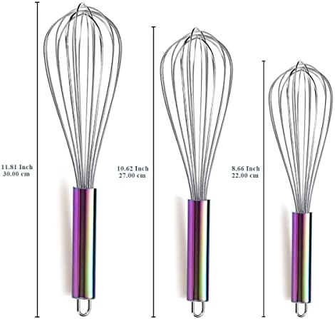 Berglander Rainbow Handle Whisk Pack of 3 Stainless Steel 8", Titianium Plating - Image 2