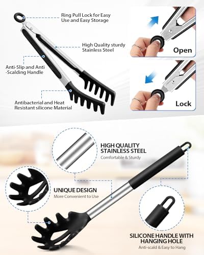 Silicone Spaghetti Spoon and Pasta Tong, Server Fork - Image 2