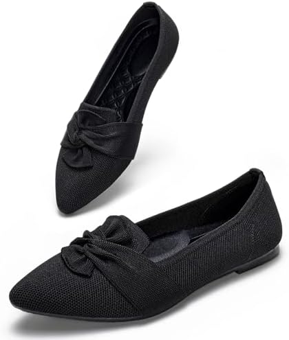 HONHOLD Women's Pointed Toe Flats Breathable Knit Ballet Flats by Honhold