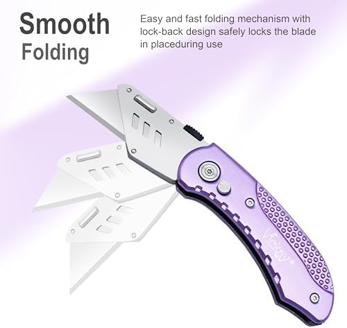 Vickay Folding Utility Knife, Heavy Duty Box Cutter Purple, Razor Knife - Image 6