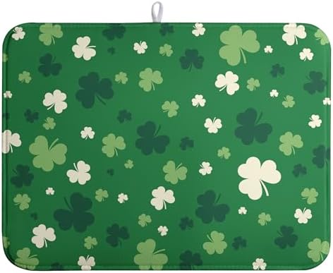 Green Shamrock St. Patrick's Day Dish Drying Mat by Wnoesat