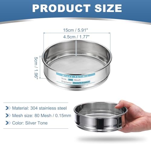 PATIKIL 80 Mesh Lab Sieve, 5.9" Diameter Sifting Screen 304 Stainless Steel - Image 2