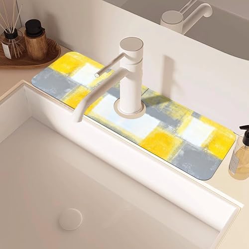 Grey and Yellow Abstract Kitchen Sink Splash Guard Mat Absorbent Fast Drying - Image 2