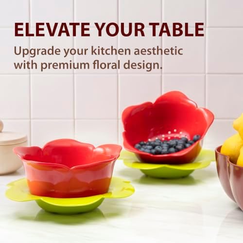 bzyoo 4 PC Drain & Serve Berry Rose Shape Bowl Set Colander w/Saucer Plate - Image 6