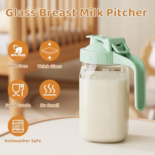 32 oz Breast Milk Pitcher, Glass Mason Jar Pitcher - Image 5