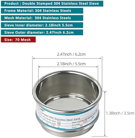 2.36" Full 304 Stainless Steel Mini Lab Sieve, 70 Mesh - Image 2