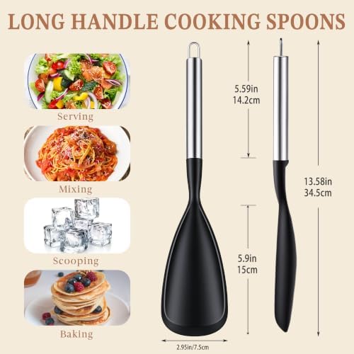 Cooking Spoon for Nonstick Cookware Long Handle Silicone Scoop Spatula - Image 4