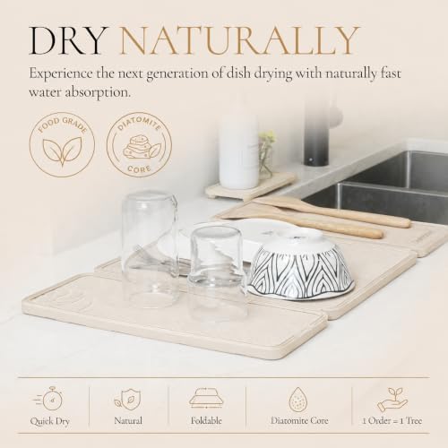 Large Stone Drying Mat for Kitchen Counter, Diatomaceous Earth Foldable Dish - Image 2
