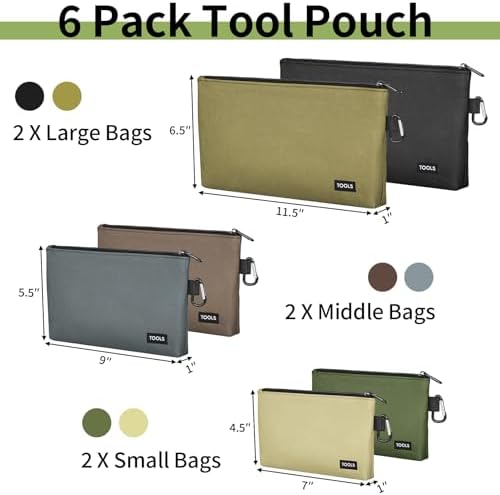6 Pack Tool Bag Zipper Pouch, Premium Tool Pouch, Utility Storage Organizer - Image 2