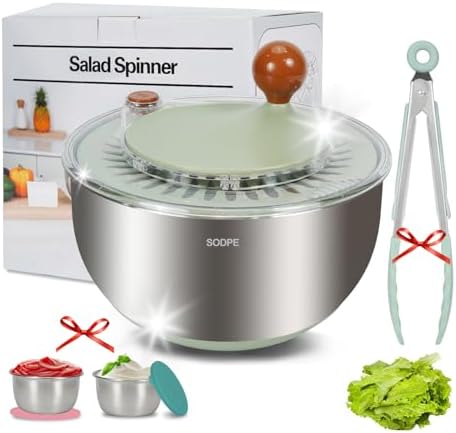 Stainless Steel Salad Spinner Large, Salad Washer Spinner and Dryer, Lettuce by SODPE