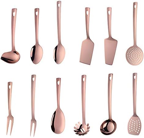 12 Pcs Cooking Utensil Set, Stainless Steel Rose Gold Titanium Plated Cookware by Unknown