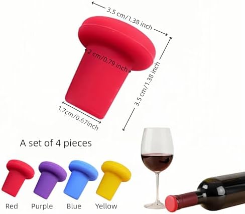 Reusable Silicone Wine Stoppers, 4 Pack Airtight Leak-Proof Bottle Sealer - Image 3