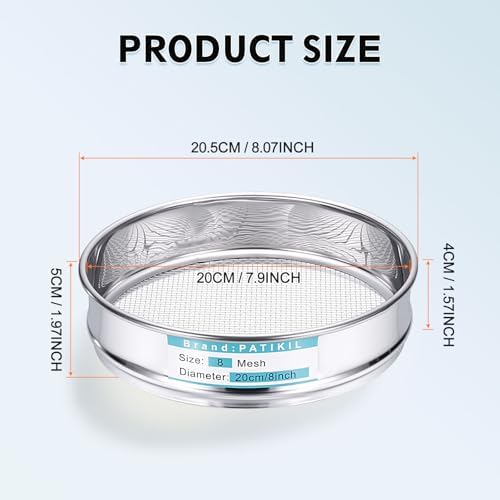 PATIKIL 8 Mesh Lab Sieve, 7.9" Diameter Sifting Screen 304 Stainless Steel Wire - Image 2