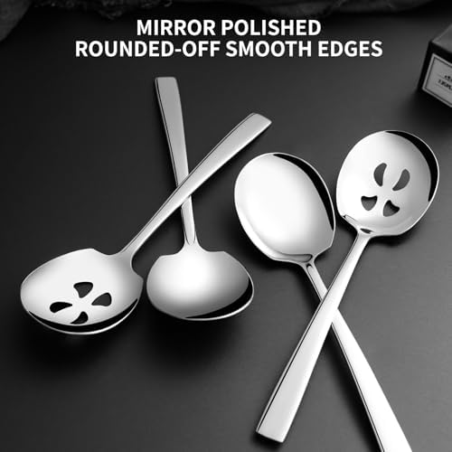 4 Piece Serving Spoons Set, 9.2-Inch Includes 2 Large, 2 Slotted - Image 2