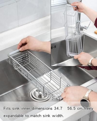 Expandable Kitchen Sink Caddy, 304 Stainless Steel Over the Sink Sponge Holder - Image 5