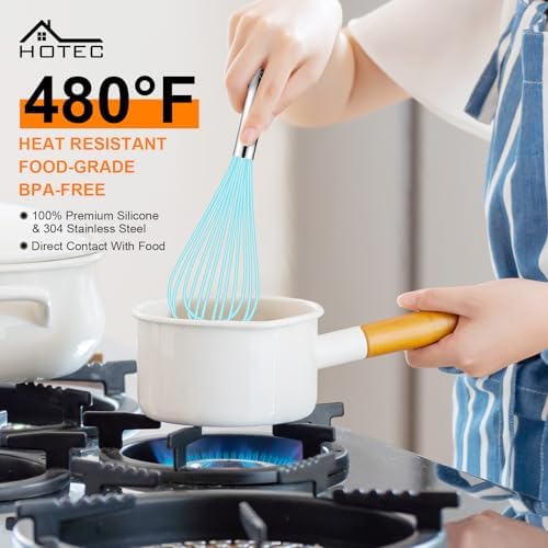 HOTEC 4 Pieces Silicone Whisks Set, Wire Balloon Whisks - Image 3