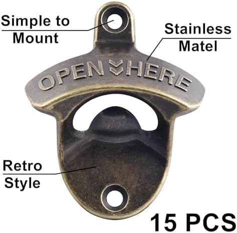 15 PCS Retro Beer Bottle Cap Opener Wall Mounted Stainless - Image 2