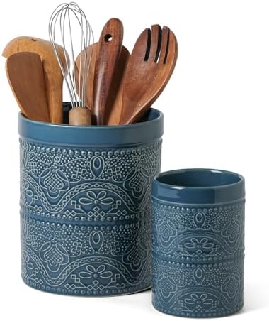 FUN ELEMENTS Kitchen Utensil Holder, 7.2+5.5" Super Large Utensil Crock Heavy by IntoYourHouseOntoYourTable