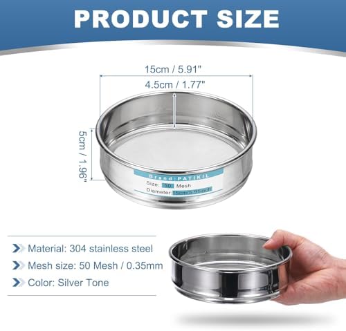 PATIKIL 50 Mesh Lab Sieve, 5.9" Diameter Sifting Screen 304 Stainless Steel - Image 2