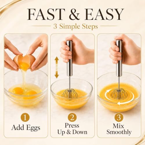 Kerros 3 Pack Semi Automatic Whisk Set, Stainless Steel Egg Beaters - Image 7