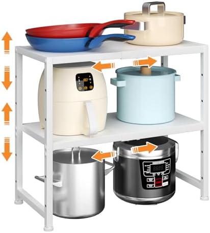 2-Tier Expandable Kitchen Storage Shelf, 150LBS Heavy Duty Metal Shelving Units by Cidaziya