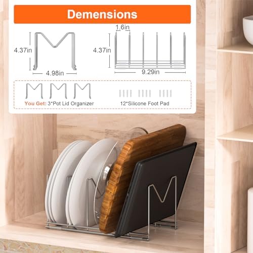 HzTinT 3 Pack Pot Lid Organizer, Holds 15 Lids, Plate & Cutting Board Rack - Image 5