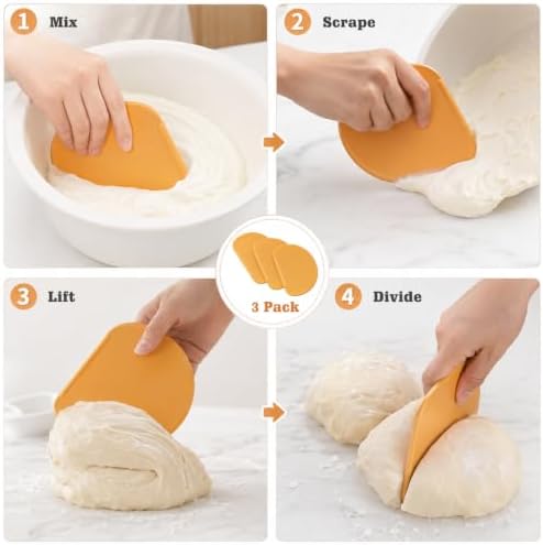 3PCS Orange Silicone Bowl Scraper Set, Flexible Curved Dough Scraper - Image 4