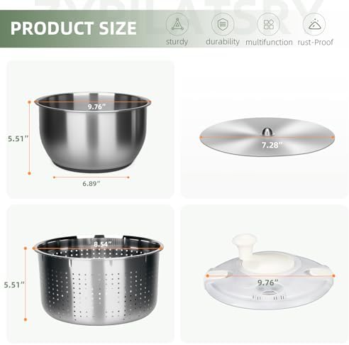 6L-Stainless Steel Salad Rotator, Vegetable Dishwasher, Lettuce Cleaner and - Image 7