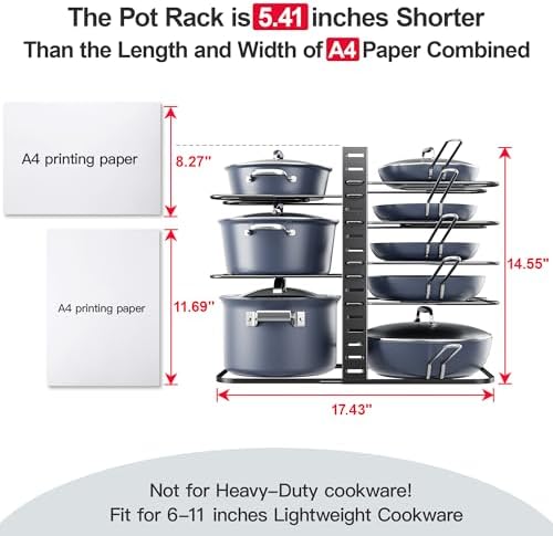 ORDORA Pots and Pans Organizer Under Cabinet 14.6", 8-Tier Adjustable Rack - Image 2