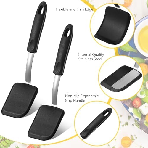 2Pcs Mini Silicone Cookie Brownie Spatula, Solid Flat - Image 4
