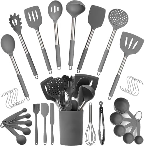 34 PCs Silicone Kitchen Utensils Set, Stainless Steel 450F Heat Resistant by CulinaryCouture