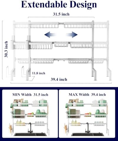 Kitsure Adjustable Over The Sink Dish Drying Rack, 31.5" -39.4" x 30.3" - Image 2