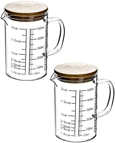 QWORK Glass Measuring Cup, 2 Pack 500ML, High Borosilicate Glass Scale Cup by QWORK