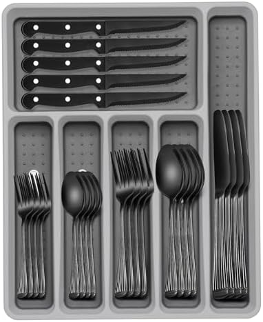 49-Piece Black Silverware Set by EWFEN