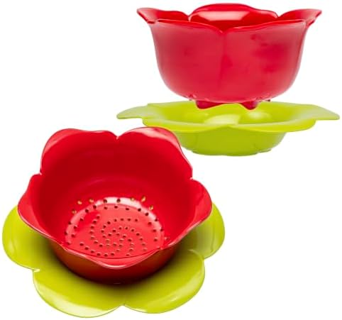 bzyoo 4 PC Drain & Serve Berry Rose Shape Bowl Set Colander w/Saucer Plate by bzyoo