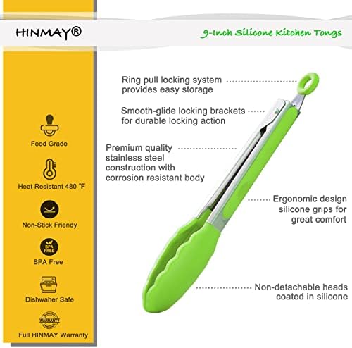 HINMAY Silicone Tongs 9" Stainless Steel Kitchen Tongs - Image 2