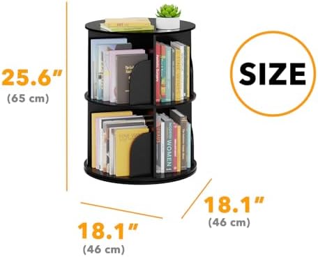 SpaceAid 2 Tier Rotating Bookshelf Tower, Spinning Bookcase Lazy Susan - Image 2