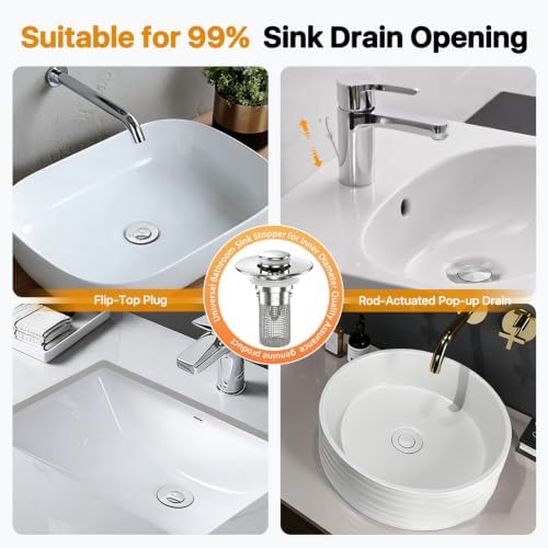 Bathroom Sink Drain Strainer Hair Catcher, Pop Up Universal Sink Drain Stopper - Image 5