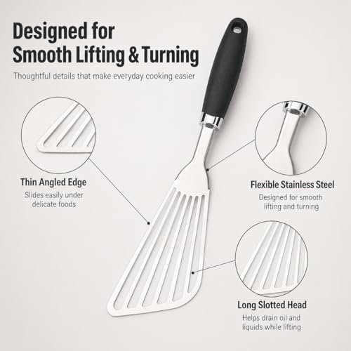 304 Stainless Steel Fish Spatula, Thin Flexible Slotted Turner - Image 3
