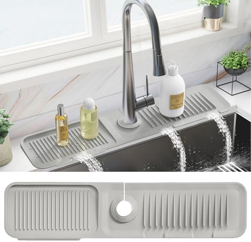 PoYang 23.6 Inch Silicone Sink Splash Guard, Kitchen Sink Mat, Light Grey by PoYang