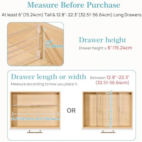 Vtopmart 6" Tall Upgrade Drawer Dividers, 12.8"-22.3" Expandable, 8 Pack - Image 2