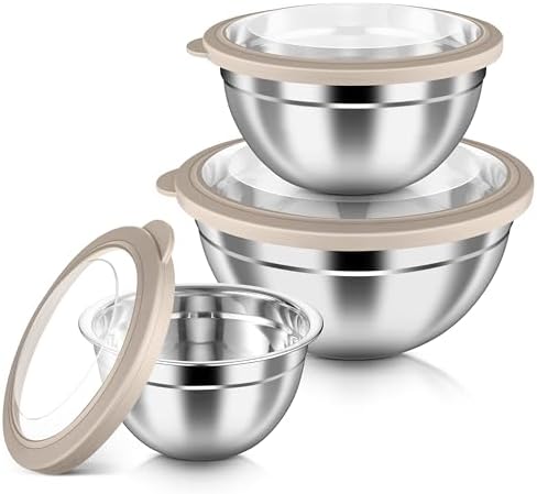 HaWare Mixing Bowls with Clear Airtight Lids, Stainless Steel Nesting Bowls by HaWare