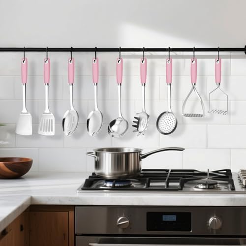 18/0 Stainless Steel Cooking Utensils Set, Heavy Duty Pink Handle - Image 6
