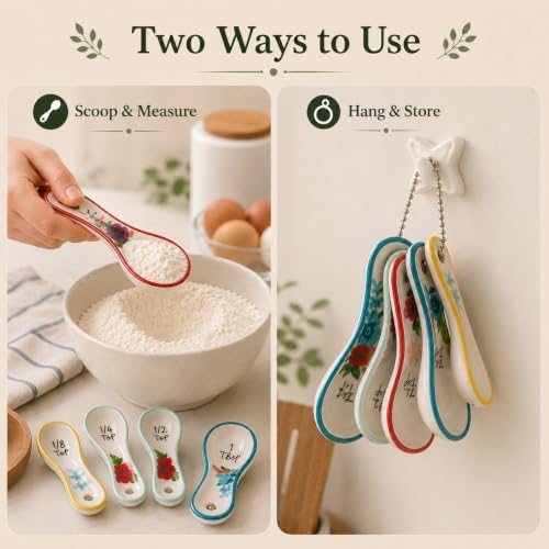 WAYUTO Ceramic Measuring Spoons Set, 5 Piece Flower Measuring Spoons, Cute - Image 7