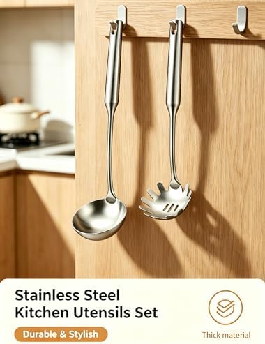 Stainless Steel Pasta Server and Cooking Spoon, Large Soup Ladle, Spaghetti - Image 5