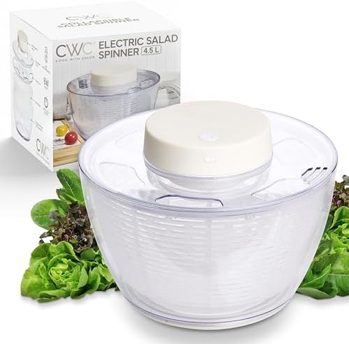 COOK WITH COLOR Electric Salad Spinner, Round 4.5L Capacity – Fast Drying & by CookwithColor
