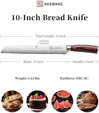 KEEMAKE 10 Inch Bread Knife for Homemade Bread, Serrated Sourdough Knife - Image 5