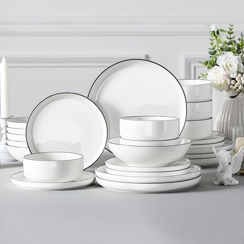 MALACASA 24 Pcs Porcelain Plates and Bowls Sets, Dinnerware Set - Image 6